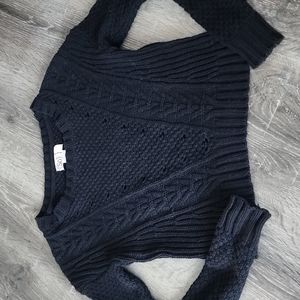 SO Chunky Cable Knit Cropped Sweater Black XS